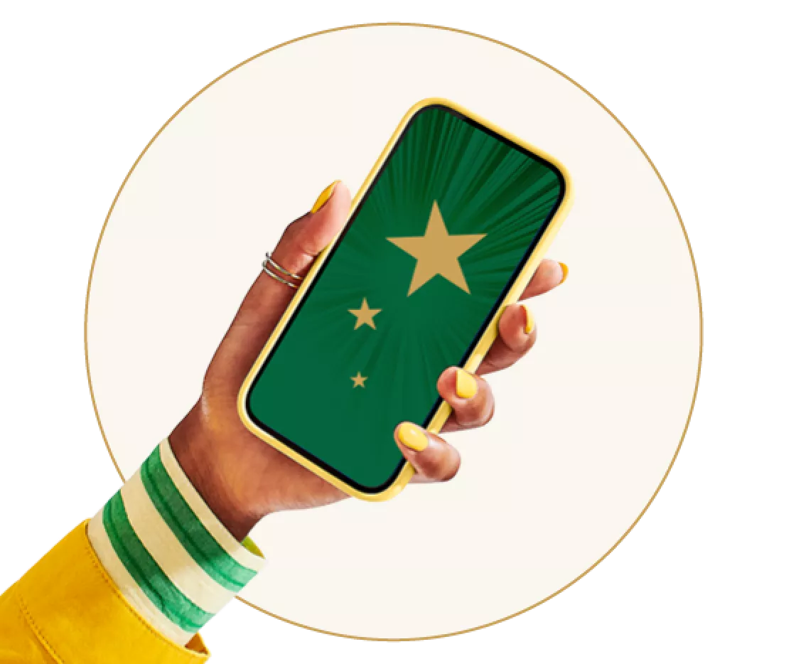 Main avec téléphone avec étoile dedans